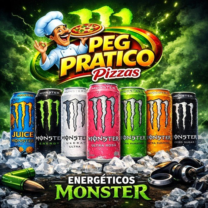 Energético Monster na Peg Prático Pizzas